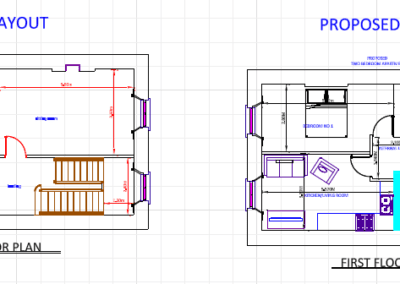 Existing and Proposed CAD Drawing of First Floors Safety Equipment for Fire Regulations